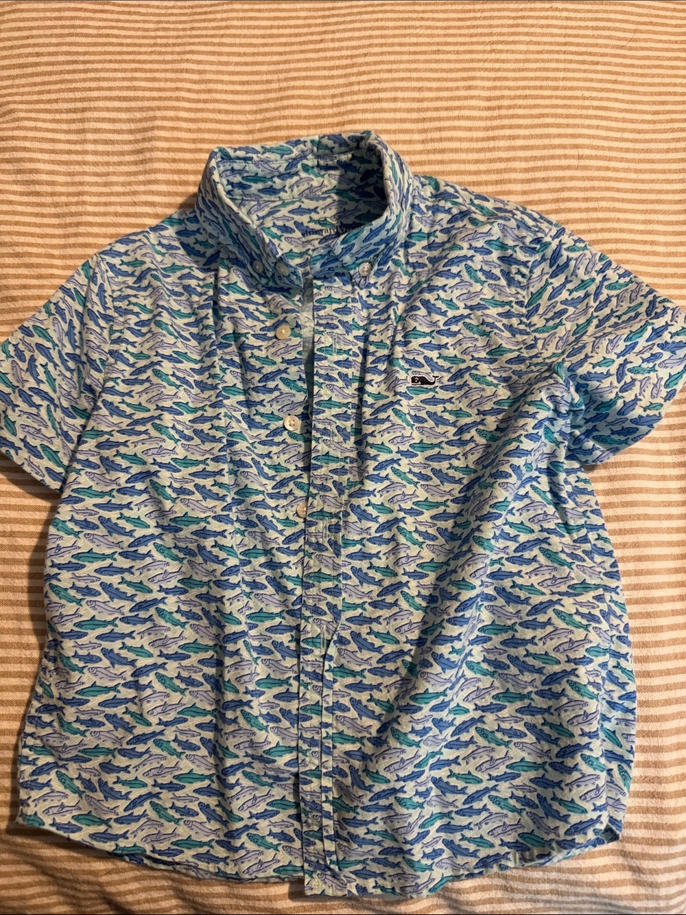 Vineyard Vines Blue Multi Shark Print Short-Sleeve Button-Down